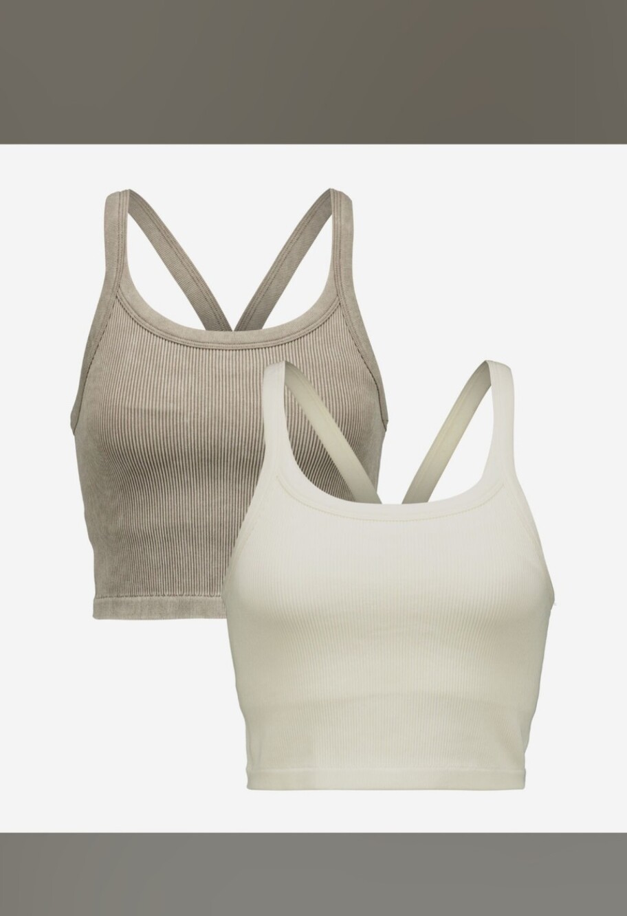 Harmony Balance Ribbed Cropped Tank Bralette - Cream & Taupe Tops SZ L New